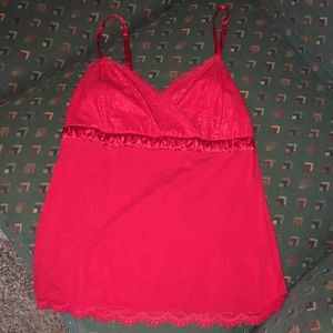 Worthington red tank camisole with lace detail Med